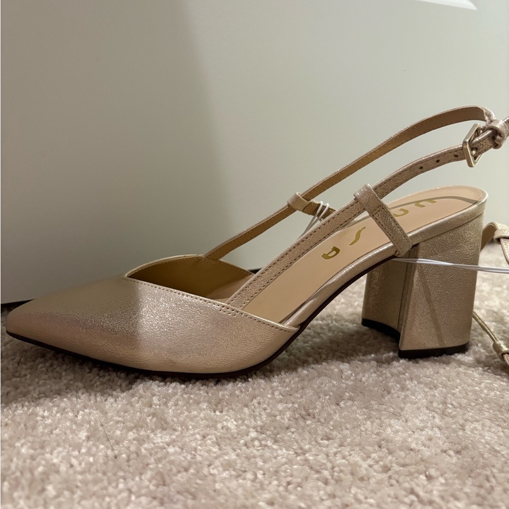 Gold Block Heel Shoes